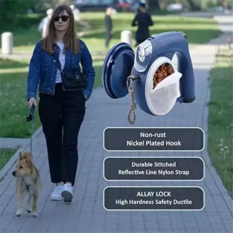 Newly Upgraded Automatic Retractable Dog Leash with LED Light, Pet Leash with Poop Bag Water Bowl Box, 13 FT Strong Dog Leash