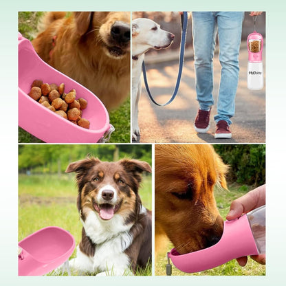 MYDAISY Spülmaschinenfest Trinkflasche Hunde Für Unterwegs 550Ml Mit 100G Futterbehälter - Auslaufsichere Hunde Trinkflasche Geeignet Für Hunde Und Welpen - Hundezubehör to Go