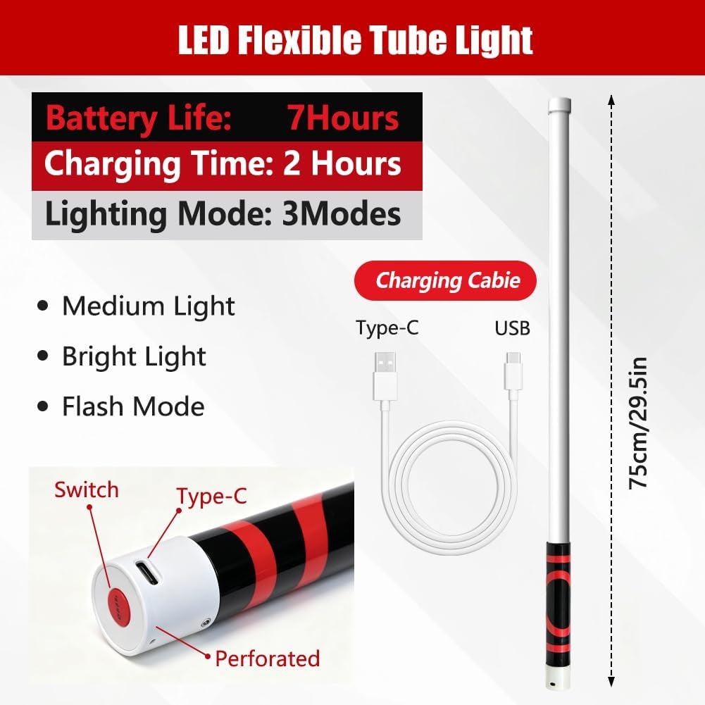 Flexible LED Light Stick, 76Cm/27In Wiederaufladbare Biegsame Taschenlampe, Mechanische Taschenlampe Mit Hoher Leuchtkraft, Für Mechaniker, Autoreparaturen